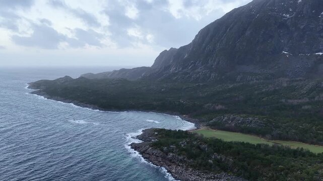 Norway Vega Island Vegafjorden Trolltinden Mountains Eidemsliene Nature Reserve 4K Aerial Drone