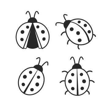 Set of cute outlined ladybug in various poses