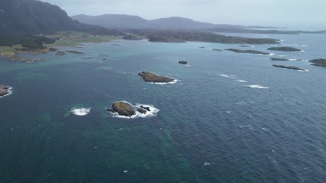 Norway Vega Island Vegafjorden Trolltinden Mountains Eidemsliene Nature Reserve 4K Aerial Drone