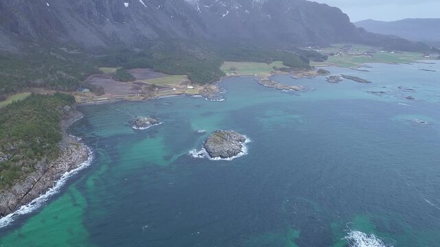 Norway Vega Island Vegafjorden Trolltinden Mountains Eidemsliene Nature Reserve 4K Aerial Drone