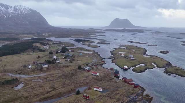 Norway Vega Island Vegafjorden Holand Nord&oslash;ya Stor&oslash;ya Gards&oslash;ya Stokkv&aelig;ret Holandsosen Nature Reserve 4K Aerial Drone