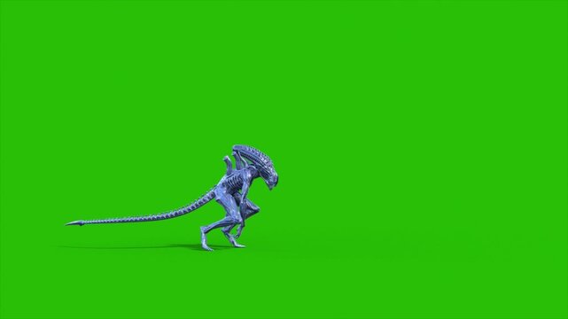 Alien Monster Green Screen Attack Side 3D Animations rendering CGI 4K