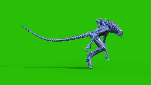 Alien Monster Green Screen Runcycle Side Loop 3D Animations rendering CGI 4K