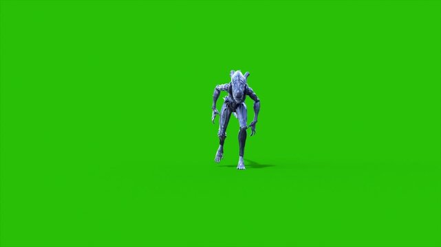 Alien Monster Green Screen Walks Front 3D Animations rendering CGI 4K