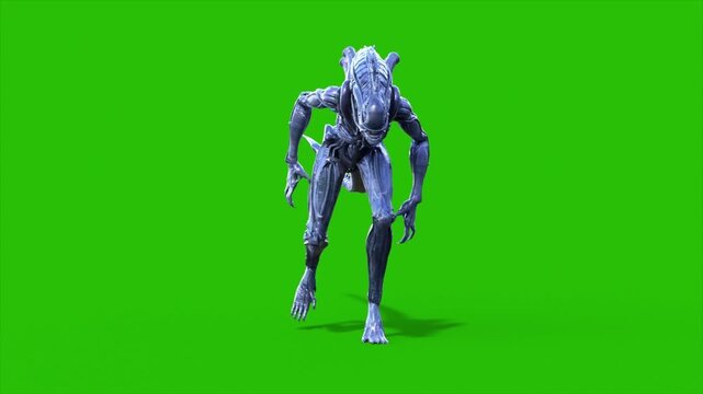 Alien Monster Green Screen Walkcycle Front Loop 3D Animations rendering CGI 4K