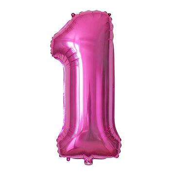 Shiny pink foil balloon in the shape of the number one
