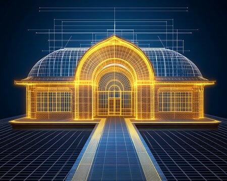 Digital Blueprint of Architectural Structure Design Blueprints Industrial Buildings Detailed Landmarks
