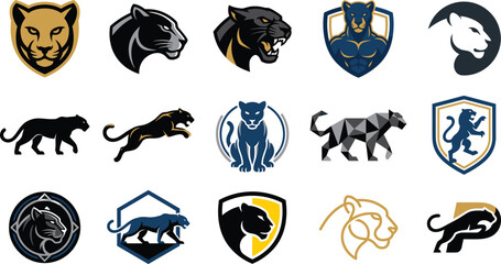Panther mascot logo collection. Vector wild cat emblems for sports teams and branding. © MDBodrulIslam