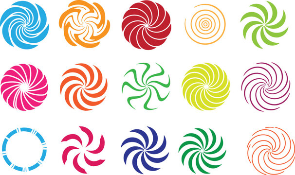 Circular vortex and spiral design vector elements for creative graphics