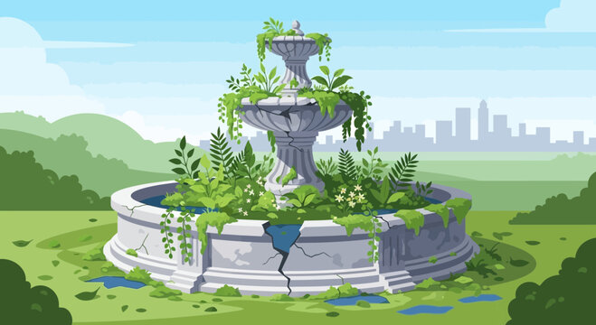 Elegant fountain with water jets in a landscaped garden setting.