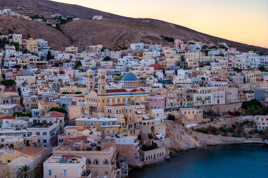 Panoramic View of Saint Nicholas Church in Ermoupoli&rsquo;s Vaporia District on Syros Island