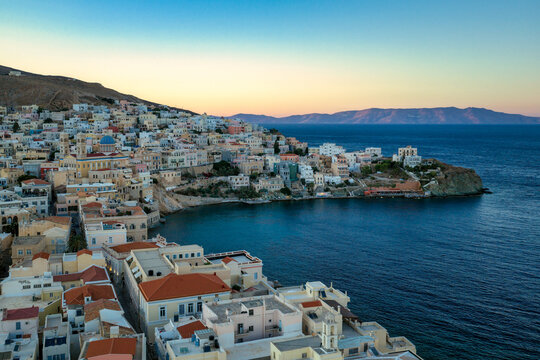 Panoramic View of Ermoupoli&rsquo;s Historic Hillside Architecture on Syros Island