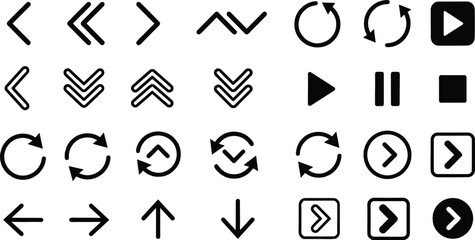 Fototapeta premium Arrow and Media Player Icon Set with Refresh, Play, Pause, and Navigation Button Symbols
