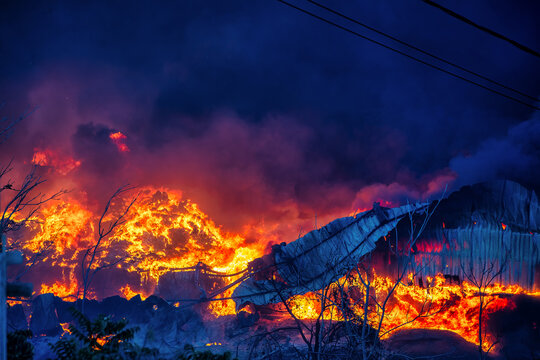 Large Industrial Structure Burning During the Oraiokastro Wildfire Crisis