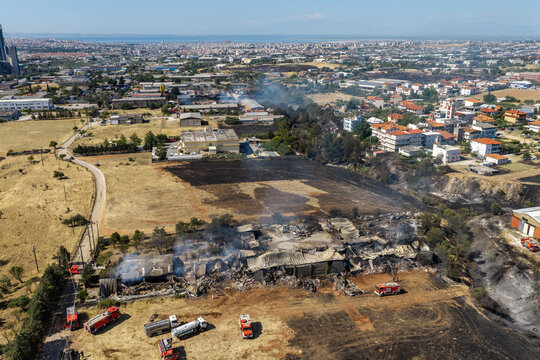 Aerial View of Destroyed Industrial Complex After the Oraiokastro Wildfire