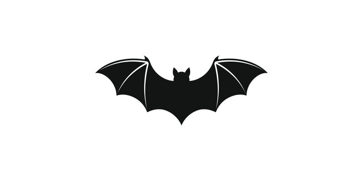 Black bat silhouette with outspread wings flying isolated on transparent background