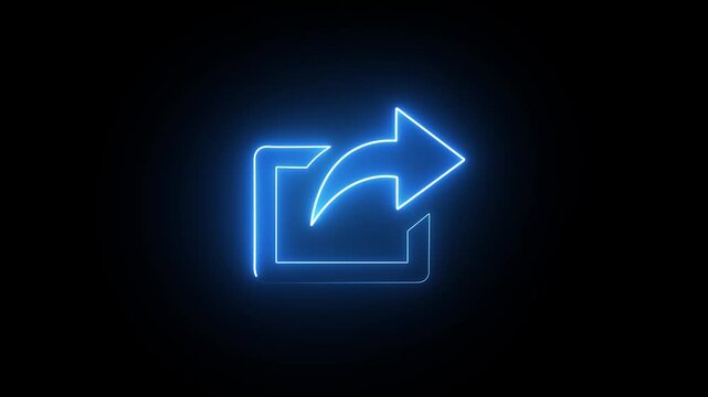 Futuristic neon blue sharing icon animation 4k video with smooth glowing effect on black.