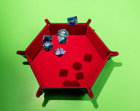 Polyhedral dice in dice tray