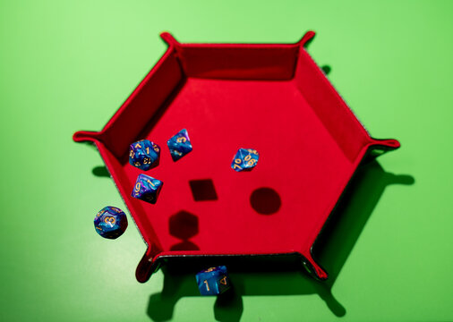Polyhedral dice in dice tray