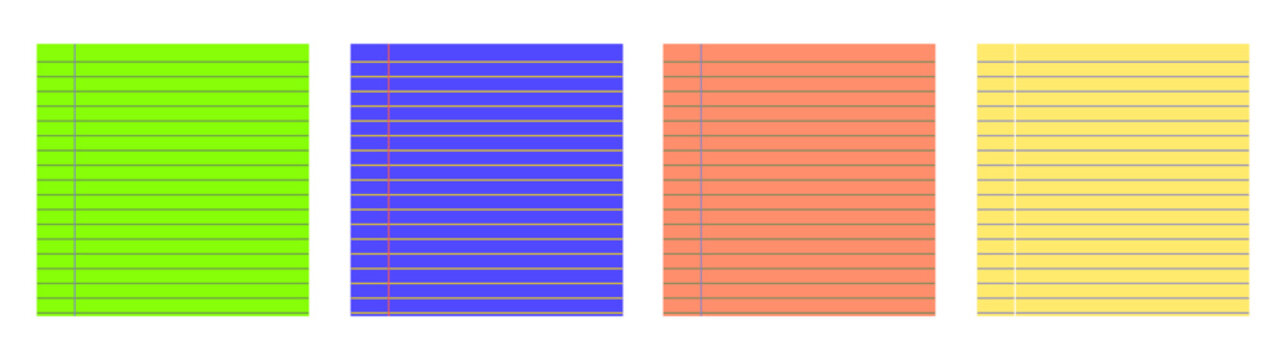 Set of lined legal pad paper. Orange, yellow, green, purple notepad sheet. Vibrant templates for memo.