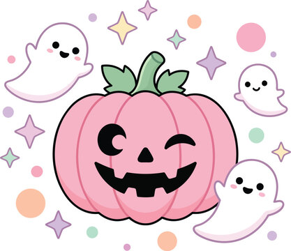 Halloween pink pumpkin with ghosts and stars halloween festival