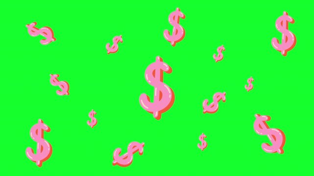 Dollar icon animation. Multiple doller sign animation on green screen background. Money animation. 