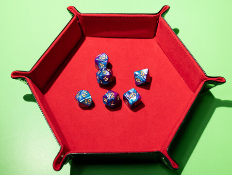 Polyhedral dice in dice tray
