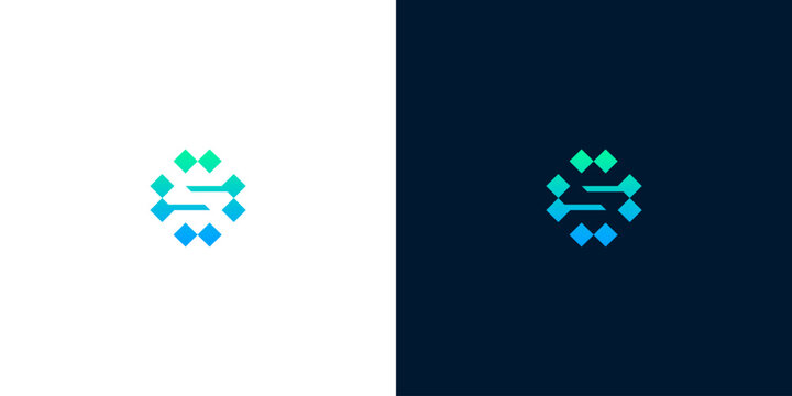 Abstract letter S technology circuit logo vector design, digital data network emblem for tech company branding