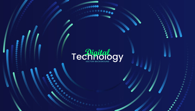 Abstract digital technology background with futuristic glowing circles and data flow vector illustration