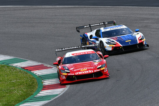 Scarperia, Italy - May 4th 2024: Ferrari 296 Challenge in action during Trofeo Pirelli and Coppa Shell at Mugello Circuit in Italy.