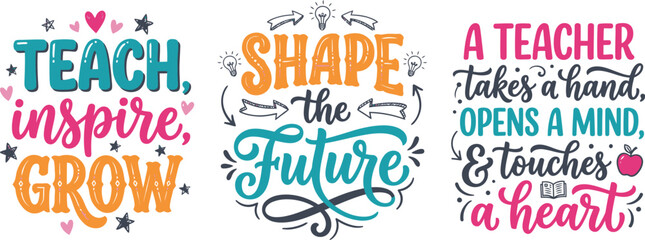 Happy teacher's day smart typography collection featuring inspirational quotes and colorful lettering designs for education themed greeting card projects © Shatam