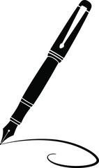 Naklejka premium Black and white of a fountain pen writing a swirling line