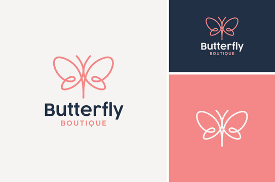 Minimalist Butterfly Wings Elegant Doodle line art style logo