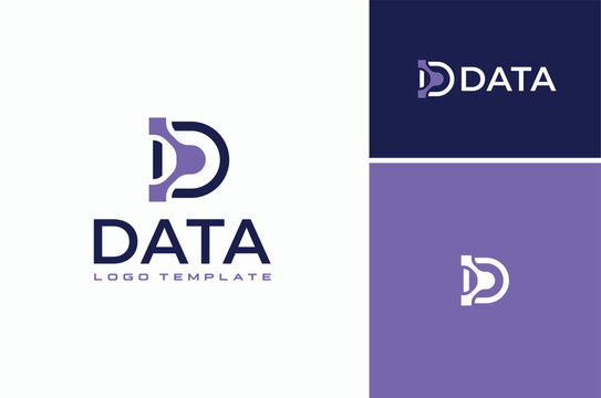 Modern Initial Letter D Data Digital with Dots Link Connection Network Futuristic Icon Apps logo design