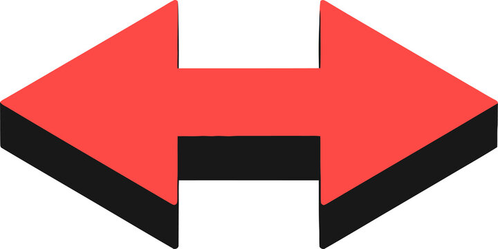Red isometric arrow pointing left and right for direction and navigation design