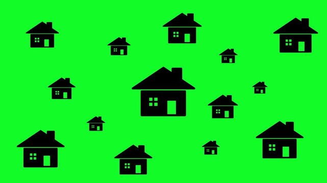 Home  icon animation. Multiple Home sign animation on green screen background. House pop up animation. 