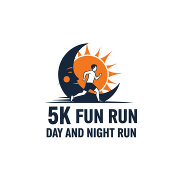 Dynamic Runner Silhouette Between Moon And Sun Logo For 5k Fun Run Events