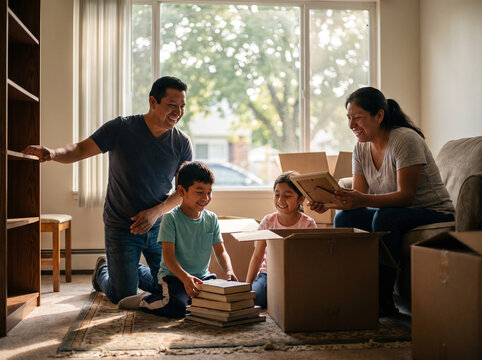 Immigrant family settling into new home with hope and excitement