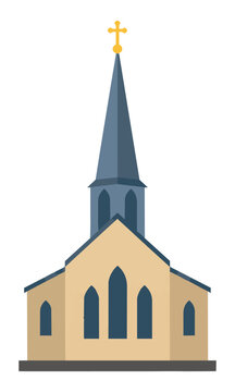 Cathedral building icon with a pointed spire and arched gothic windows isolated on white background religious architecture concept