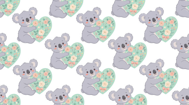 Cute koala with floral heart pattern
