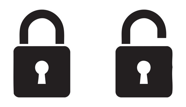 Security padlock icons in locked and unlocked positions for website privacy and data safety vector.