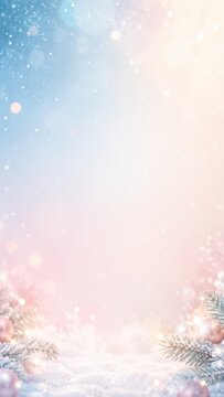 Winter snowy background with soft pastel lights and copy space