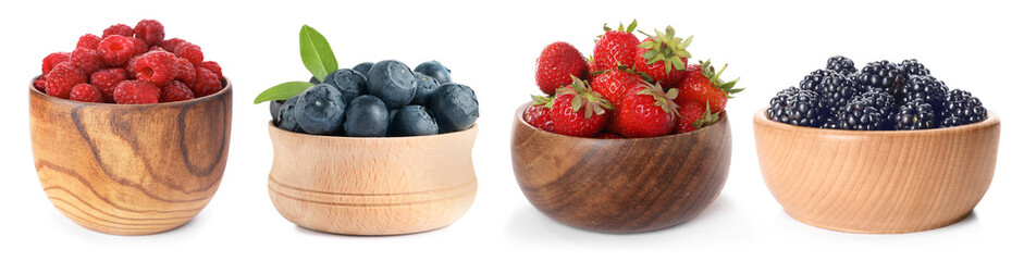 Various berries in bowls isolated on white, set © New Africa