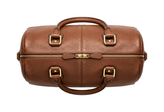 Textured leather bag png Brown travel bag cutout Professional duffle bag png Luxury barrel bag cutout Vintage luggage bag png Elegant isolated transparent background image