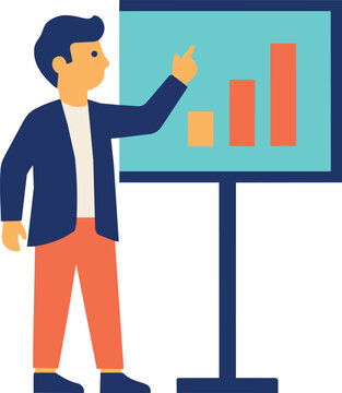 Business presentation vector illustration with speaker explaining growth chart