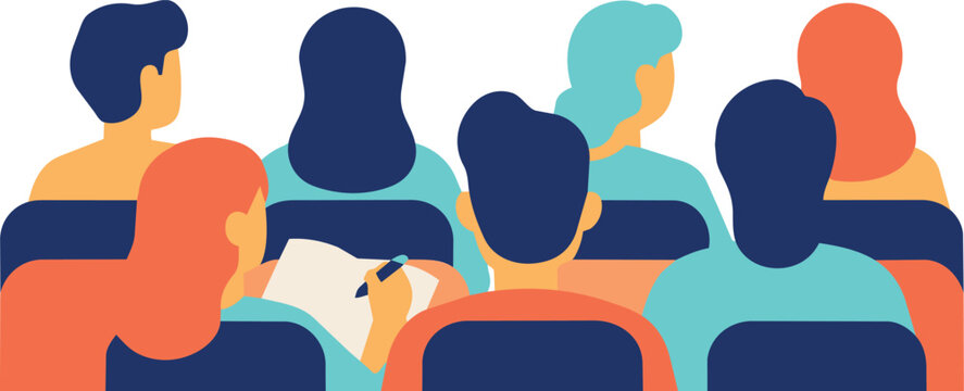Conference audience vector illustration with people attending business presentation