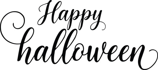 Elegant cursive Happy Halloween typography script on pure white background. © Mominul
