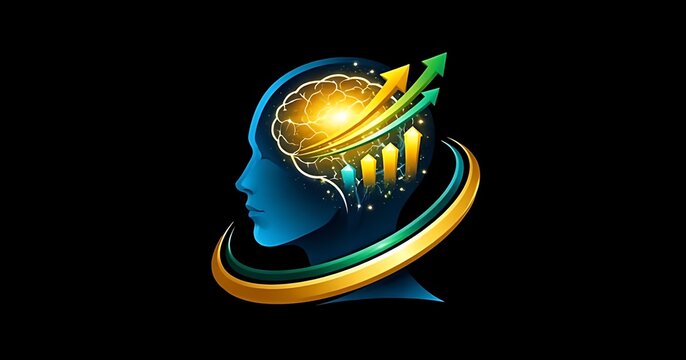 Human head with brain and growth chart illustration concept of intelligence and progress