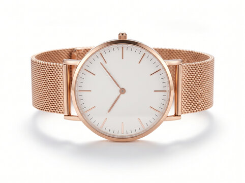 Elegant Rose Gold Wristwatch with White Dial on White Surface