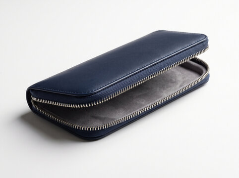 Elegant Navy Blue Leather Glasses Case on White Surface